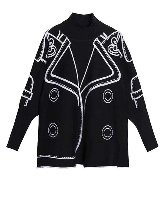 [EAM] Both Side Wear Big Size Knitting Sweater Turtleneck Long Sleeve Women Pullovers New Fashion Autumn Winter 2025 1DE3629