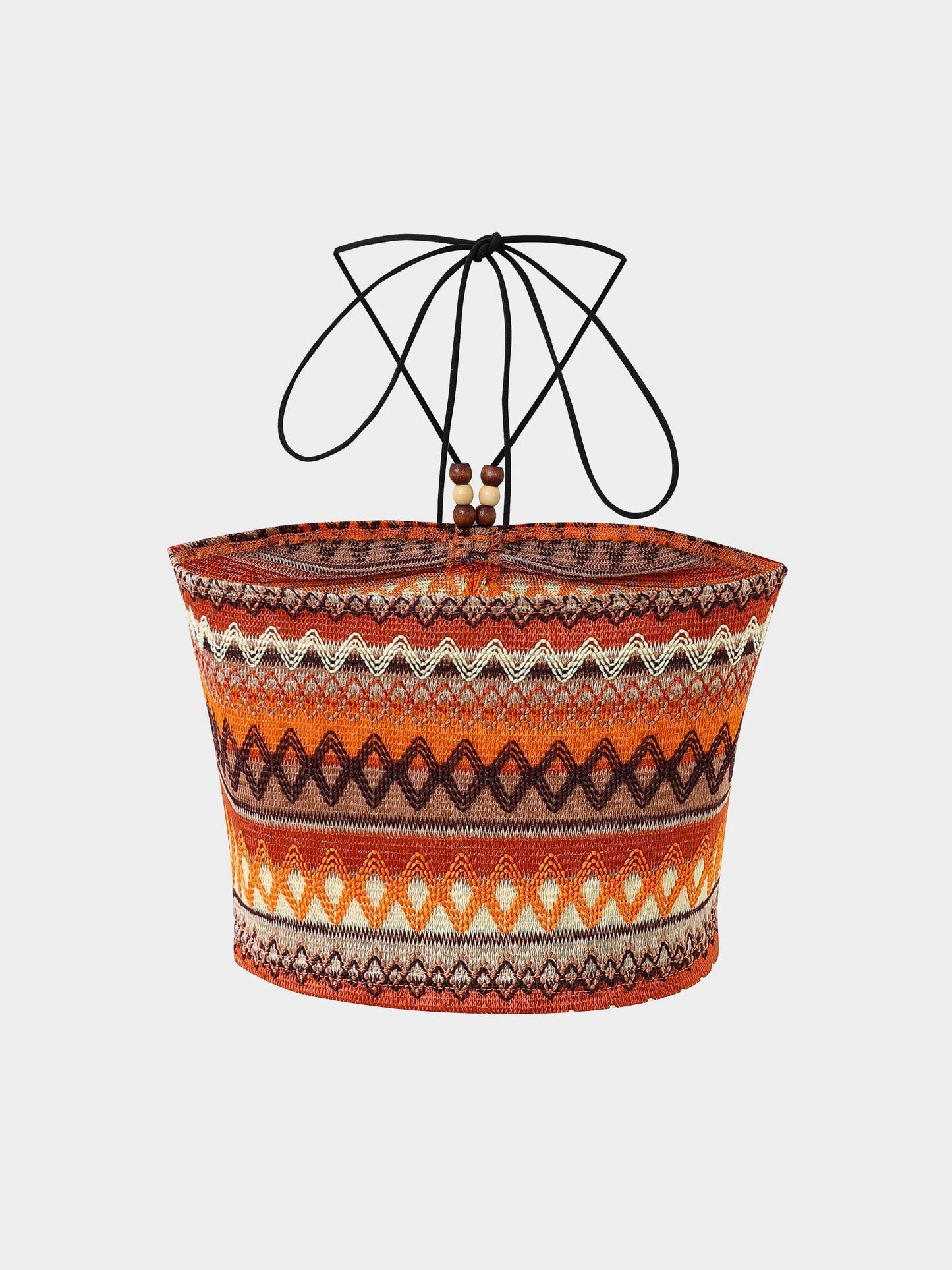 Geo Pattern Beaded Halter Crop Top, Vacation Style Backless Crop Top For Summer, Women's Clothing SS69