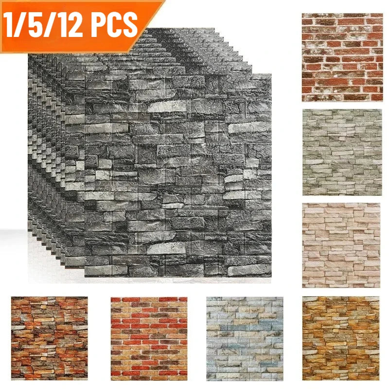 3D Foam Brick Wall Stickers, Waterproof Peel & Stick Panels 70x77cm