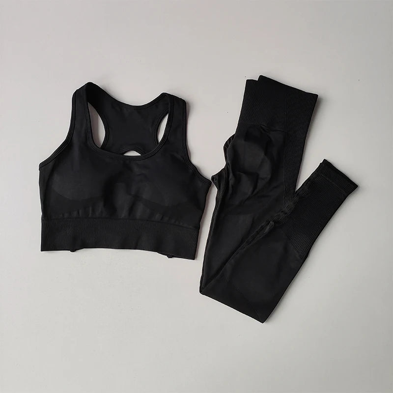 2PCS Sports Bra Women's Set Professional Fitness Tank Top Bra Shockproof Running Leggings Yoga Suit Beautiful Back Bra Clothing - SS69