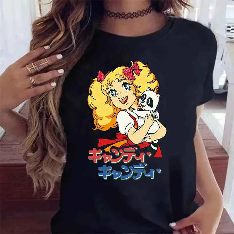 90s Kawaii Candy Candy Anime Summer Top Tshirt Femen Print T Shirt Grunge Anime Manga T Shirt Top Tees Graphic Aesthetic