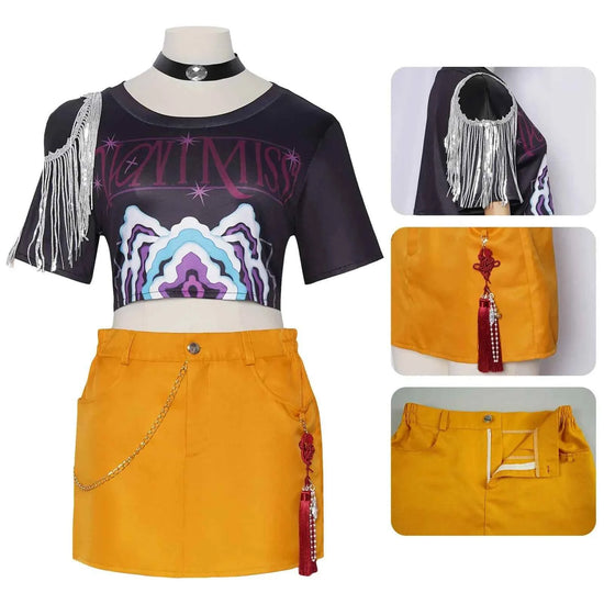 Kids Rumi Zoey Mira Cosplay KPop Demon Hunters Costume Women Girls Black Golden Suit Saja Boys Halloween Role Playing Outfits