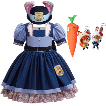 Disney Girls Cosplay Zootopia 2 Police Officer Judy Bunny Dress For Kids Holiday Party Cute Dress With Accessories Fancy Set