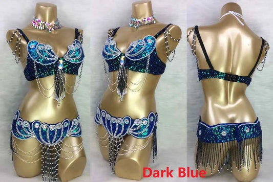 Sexy belly dance BRA+belt 2piece/ set costume set hot girl stage dance show clothing party evening event wear