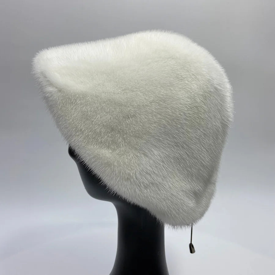 Women's Real Mink Fur Bucket Hat - Warm Winter Dome Cap