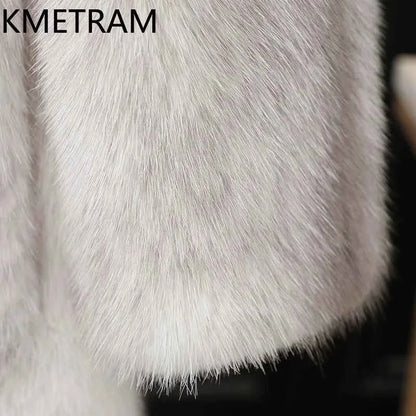 KMETRAM 100% Cross Mink Fur Jacket Woman Mid Length Real Fur Coat Winter Women Clothing Furry Jackets 2025 шуба женская