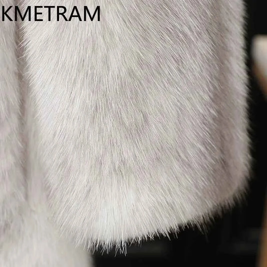 KMETRAM 100% Cross Mink Fur Jacket Woman Mid Length Real Fur Coat Winter Women Clothing Furry Jackets 2025 шуба женская