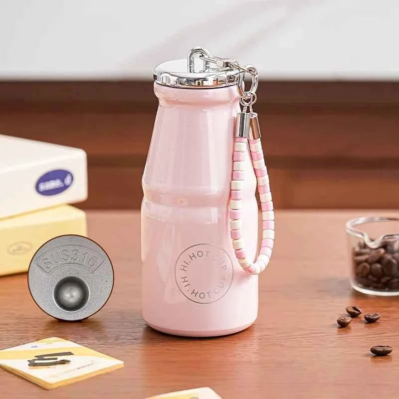 1pc Vintage Milk Coffee Cup 280ml Mini Stainless Steel Pocket Cup Portable Travel Lanyard Direct-Drinking Thermal Cup