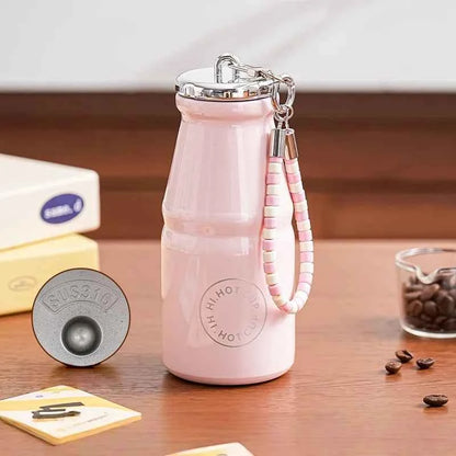 1pc Vintage Milk Coffee Cup 280ml Mini Stainless Steel Pocket Cup Portable Travel Lanyard Direct-Drinking Thermal Cup