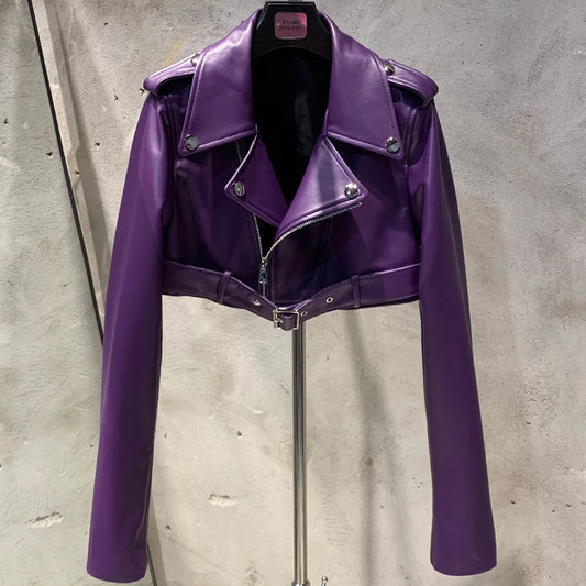 Real Leather Jacket 2022 Autumn Ladies Colorful Genuine Leather Top Short