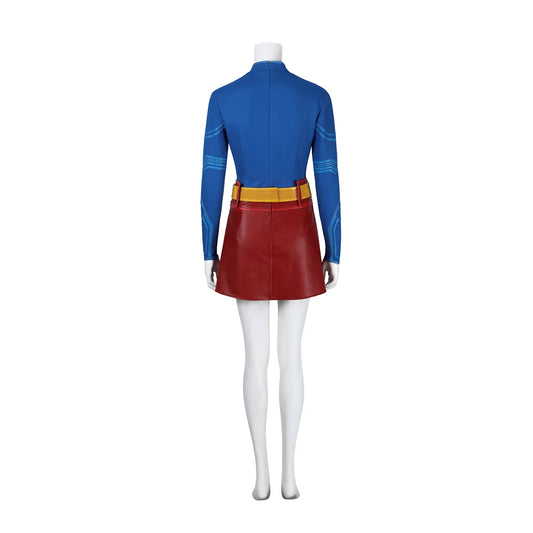 SS69 Supergirl Cosplay Costume Set with Jumpsuit, Cape, and Belt - Elastane