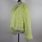 New Women Autumn Winter Knitted Real Rabbit Fur Coat 100% Natural Rabbit Fur Jacket With Fox Fur Collar Overcoat For Female
