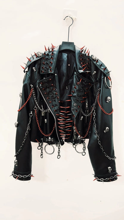 vintage Leather jacket Gothic Leather jacket Punk Leather jacketoversizeLeather jacket Rivet Leather jacket skull Leather jacket SS69