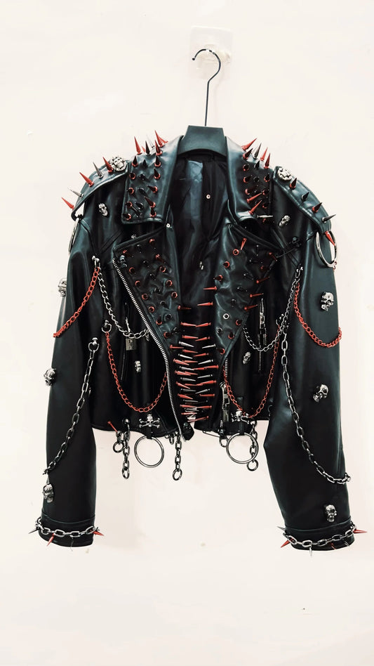 vintage Leather jacket Gothic Leather jacket Punk Leather jacketoversizeLeather jacket Rivet Leather jacket skull Leather jacket SS69