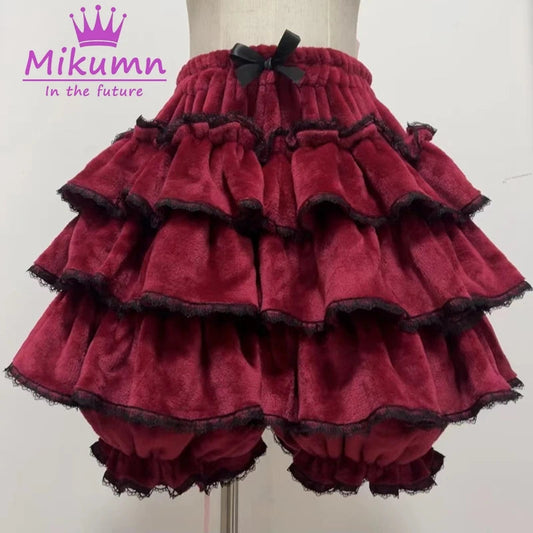 Harajuku Y2k Sweet Pink White Pumpkin Pants Lolita Autumn Winter JK Plush Shorts Japanese Kawaii Ruffles Lantern Shorts SS69 41.69 Wine Red / Waist 60-100cm