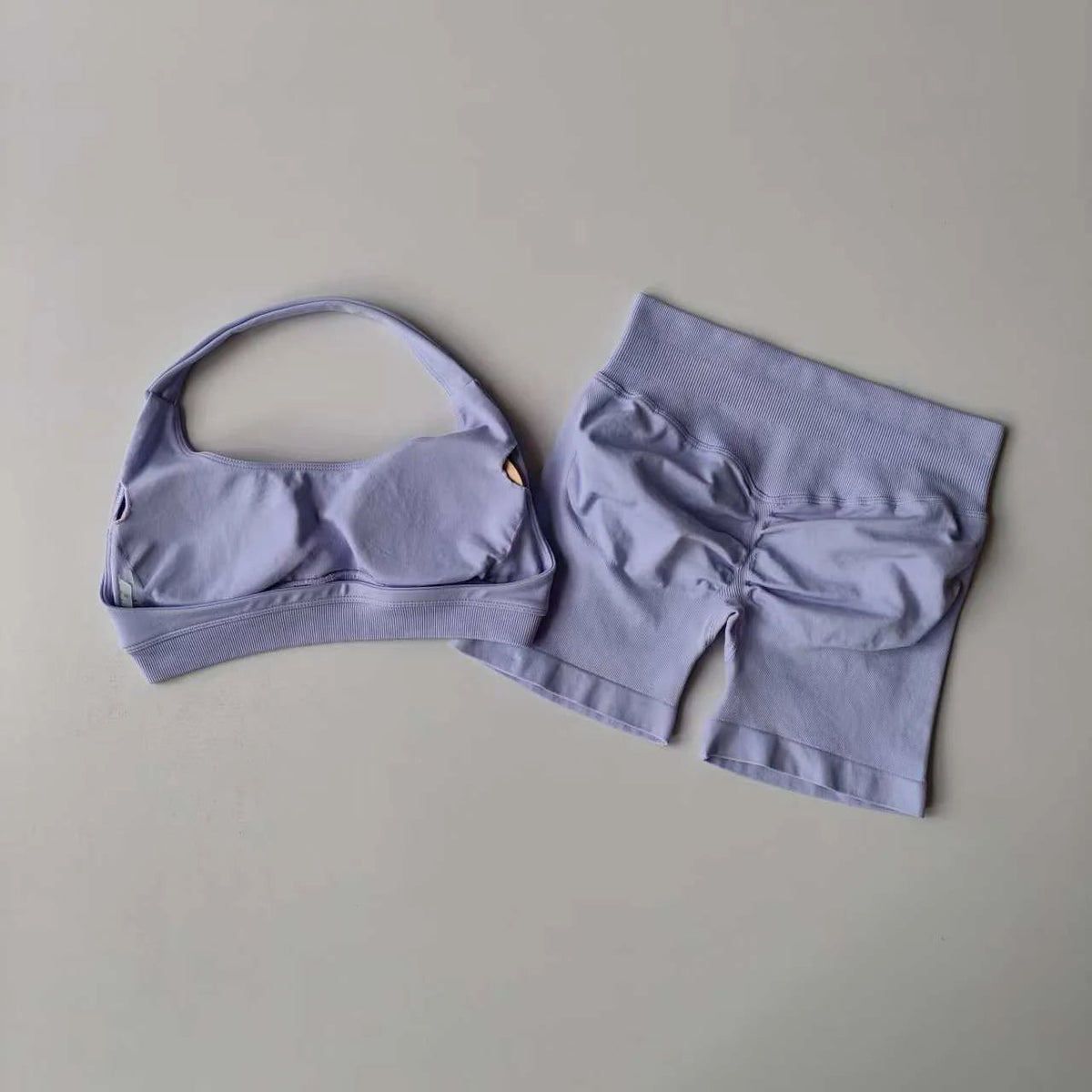 2 Pieces Yoga Suit for Women Seamless Fitness Gym Clothes Halter Sports Bra Matching Impact Shorts Workout Sets Gym Outfit SS69 18.69 Violet / L / CN