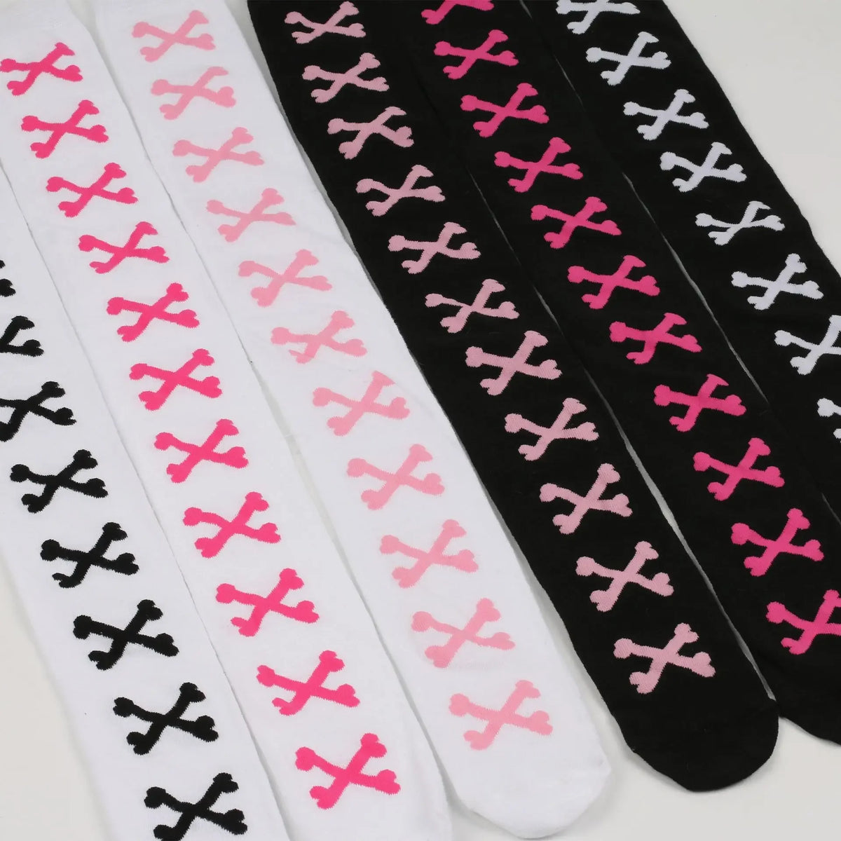 SS69 Women's Bone Print Thigh High Socks - Cotton Blend Cosplay Stockings