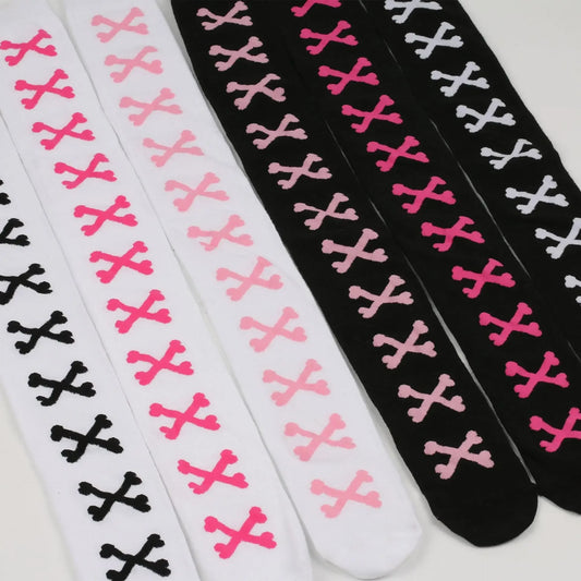 SS69 Women's Bone Print Thigh High Socks - Cotton Blend Cosplay Stockings