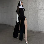 Adult Women Sexy Halloween Costume Anime Nun Cosplay Fancy Dress Gothic Robe Long Black Uniform Carnival Party Themed Events