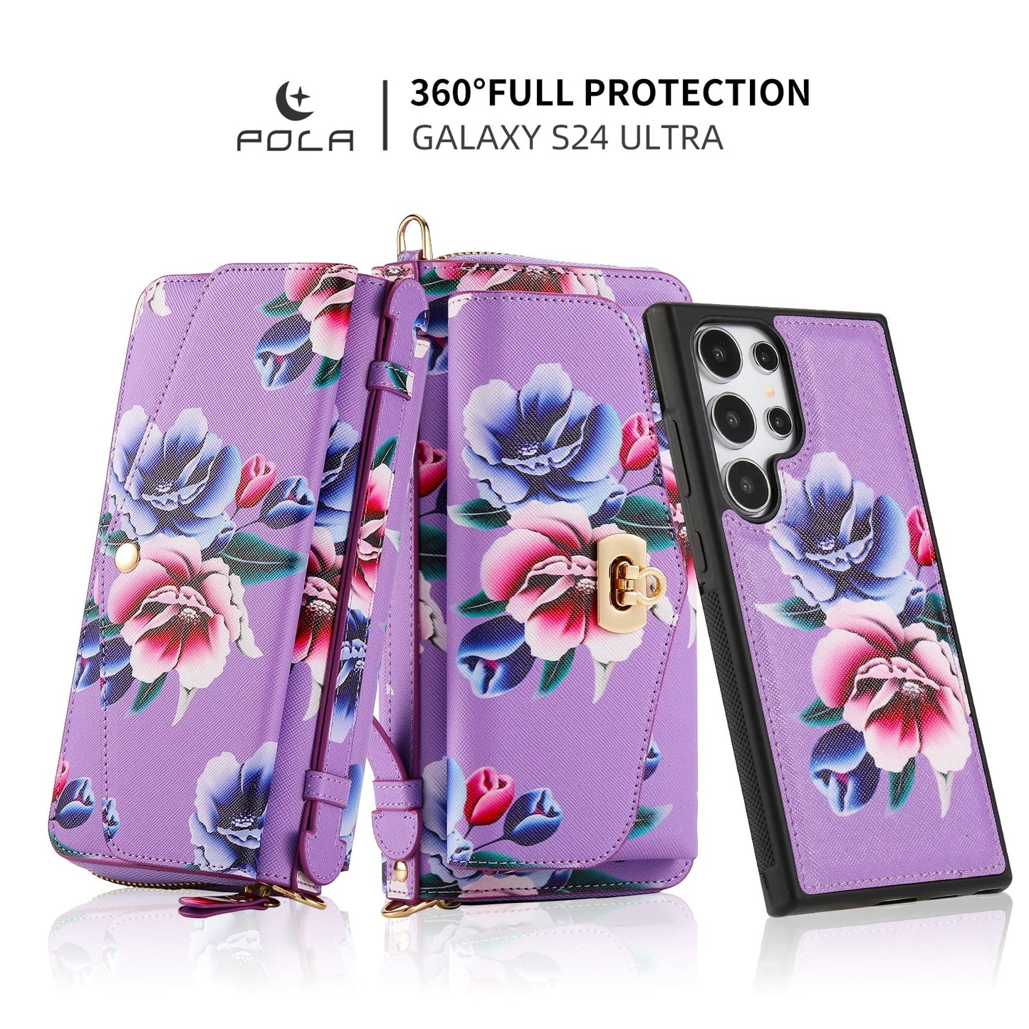 Phone Case Smartphone Android Cases Samsung Galaxy S25 Ultra Accessories Magsafe Wallet Luxury Lanyard Leather Zipper Flower Bag SS69