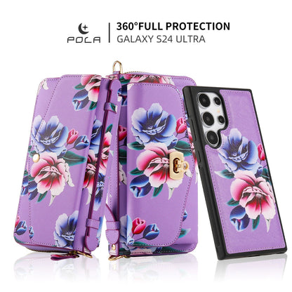 Phone Case Smartphone Android Cases Samsung Galaxy S25 Ultra Accessories Magsafe Wallet Luxury Lanyard Leather Zipper Flower Bag SS69