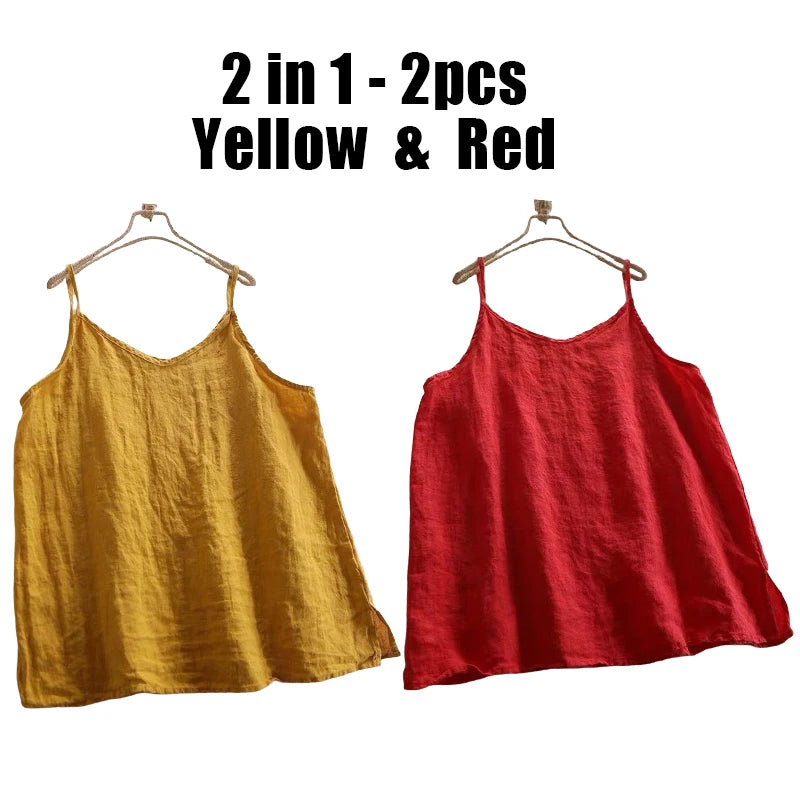 Summer Simple All-match Top Loose Thin Camisole Solid V-neck Vest Women Clothing Sleeveless Casual Highstreet Holiday T-shirt