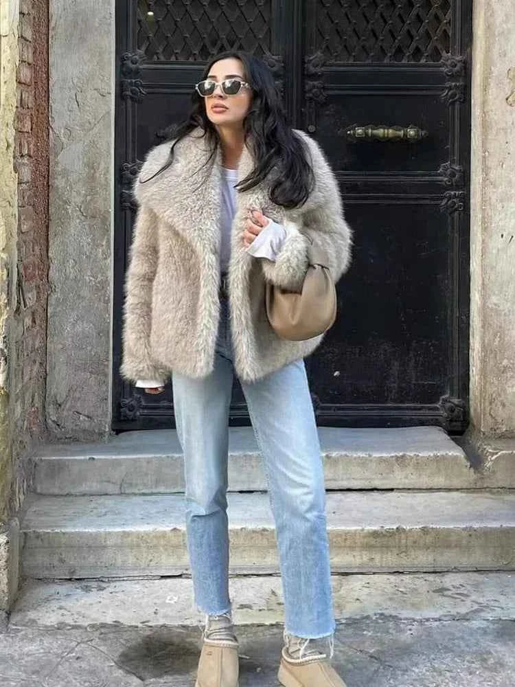 MUJER Faux Fur Coat Plush Fluffy Women's Jacket 2025 Woman Autumn Winter New in Outerwears White Red Gray Black Blends Coats