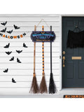 Halloween Broom Parking Sign with 3pcs Wooden Witches Brooms Halloween Decorations Outdoor Wooden Warning Sign for Front Porch Wall Decor Home Office Indoor