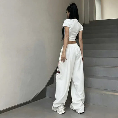 Korean Y2K Streetwear White Jogging Sweatpants Women Harajuku Sports Pants Oversized Hip Hop Letter Wide Leg Trousers SS69