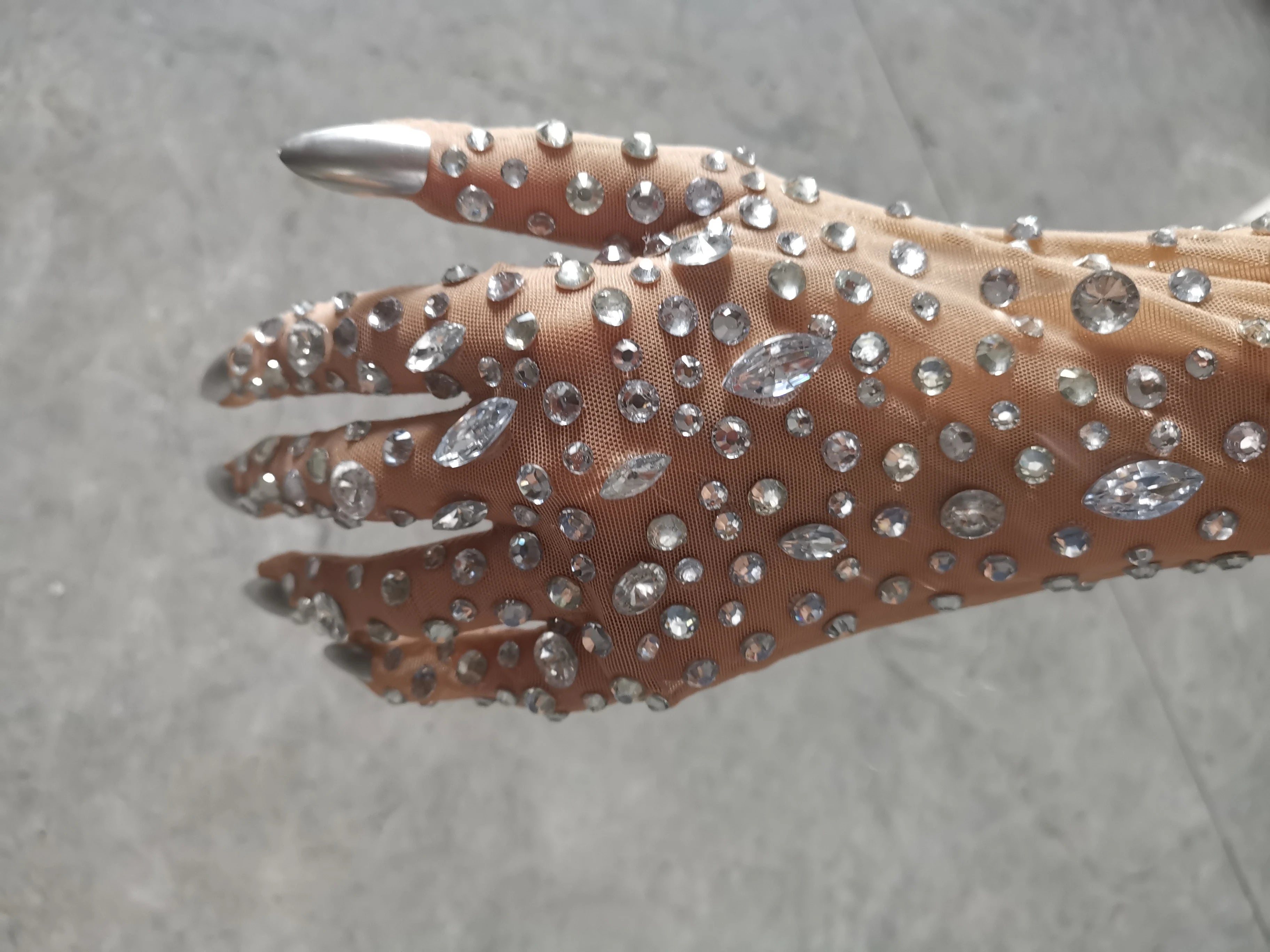 Women's Rhinestone Mesh Opera Gloves - Sparkling Crystal Long Stretch