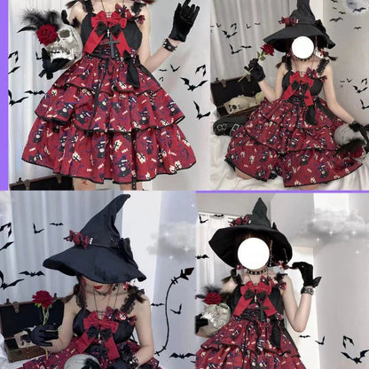 Victorian Sweet Black Pink Lolita Dress Women Kawaii Elegant Luxury Y2k Chic Retro Gothic Dresses Girls Witch Pattern Midi Dress SS69