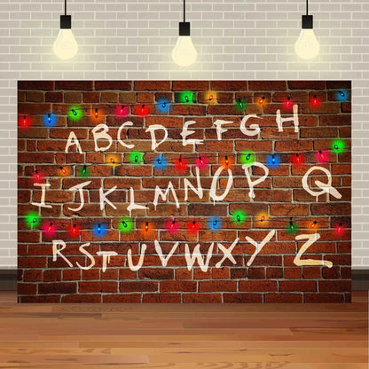 American TV Stranger Theme Background Lights Alphabet Episode Series Vinyl Banner Party Decoration Supplies Photo Prop Baby Gift