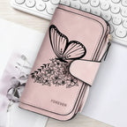 ZeAiLi Long PU Leather Clutch Wallet with Animal Paw & Butterfly Print