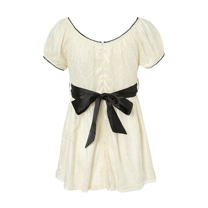 Xingqing 2024 Sweet Fairy Grunge Lace A Line Dresses Summer Women Patchwork Puff Sleeve Kawaii Dress 2000s Aesthetic Outfits SS69