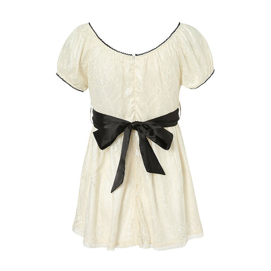 Xingqing 2024 Sweet Fairy Grunge Lace A Line Dresses Summer Women Patchwork Puff Sleeve Kawaii Dress 2000s Aesthetic Outfits SS69