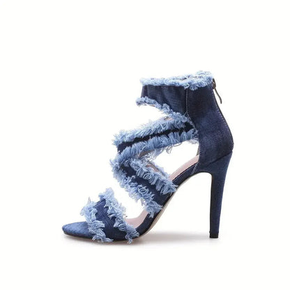 Women's Fashion Stiletto Sandals Summer New Round Head Open Toe Bag with Back Zipper Anti-slip Wear-resistant High Heels SS69