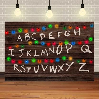 American TV Stranger Theme Background Lights Alphabet Episode Series Vinyl Banner Party Decoration Supplies Photo Prop Baby Gift