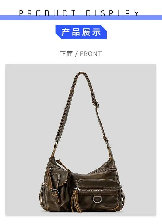 Vintage Multiple Pockets Women Shoulder Bags Luxury Washed Pu Leather Crossbody Bag Retro Motorcycle Bag Y2K Sac for Girls 2024