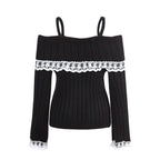 Pretty Cute Outfits Harajuku Cosplay Sweater Kawaii Lace Trim Off Shoulder Pullovers Y2K Aesthetic Vintage Long Sleeve Jumpers SS69