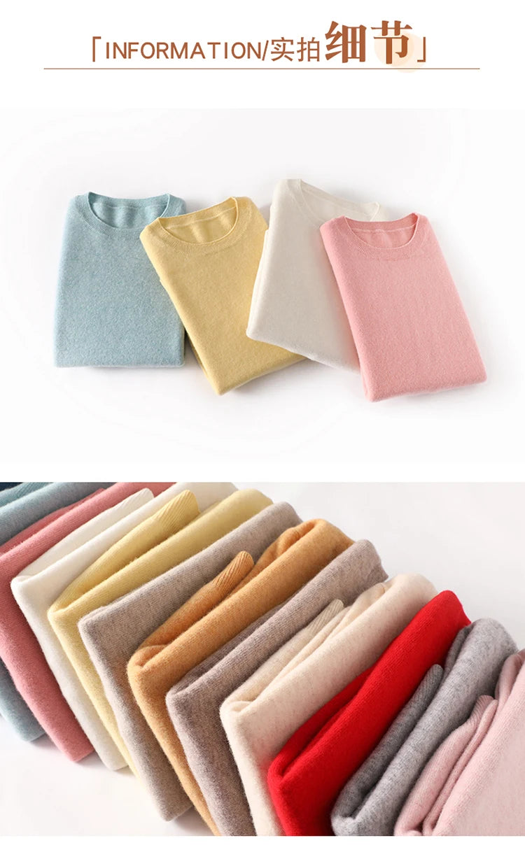 Autumn And Winter Cashmere Sweater Women's Crew Neck Pullover Casual Knitted Top Women's Short Undercoat Fashion 18 Colors SS69