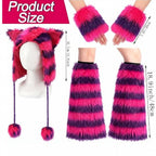 Halloween Cheshire Cat Cosplay Set Lady Furry Striped Cat Ear Hat Wrist Cuffs Leg Warmers Alice Themed Party Costume Accessories