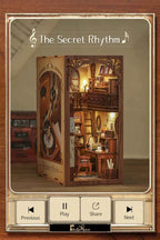 CUTEBEE DIY Book Nook Miniature Dollhouse Booknook with Touch Light Dust Cover Bookshelf Insert for Decor Gifts Secret Rhythm