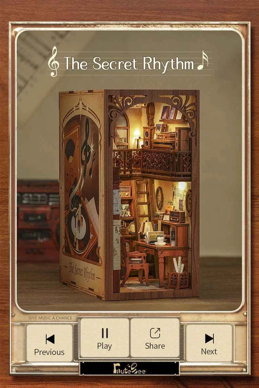 CUTEBEE DIY Book Nook Miniature Dollhouse Booknook with Touch Light Dust Cover Bookshelf Insert for Decor Gifts Secret Rhythm