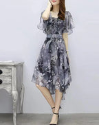 Women floral Chiffon Flower Dress 2026 trends new in Ladies Elegant V Neck short Sleeve korean style Summer Dress Female Clothes
