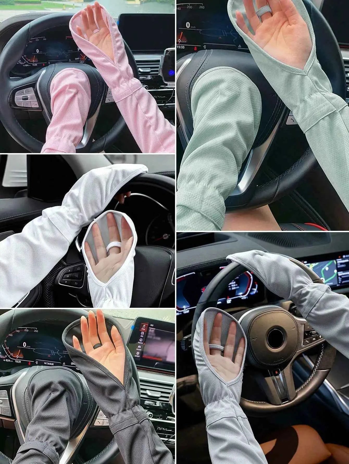 1 Pair Summer Driving Arm Sleeves (Loose Version), Breathable Cooling Sleeve Covers, Available In Gray/Blue/Pink/Black/White, Sun Protection Fingerless Gloves, Loose Fit For Women Driving, Cycling, Car Accessories, Car Sun Pr