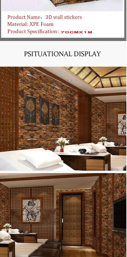 3D Self-Adhesive Wallpaper 70cm*1/5/10m Continuous Waterproof Brick Wall Stickers Living Room Bedroom Children's Room Home Decor