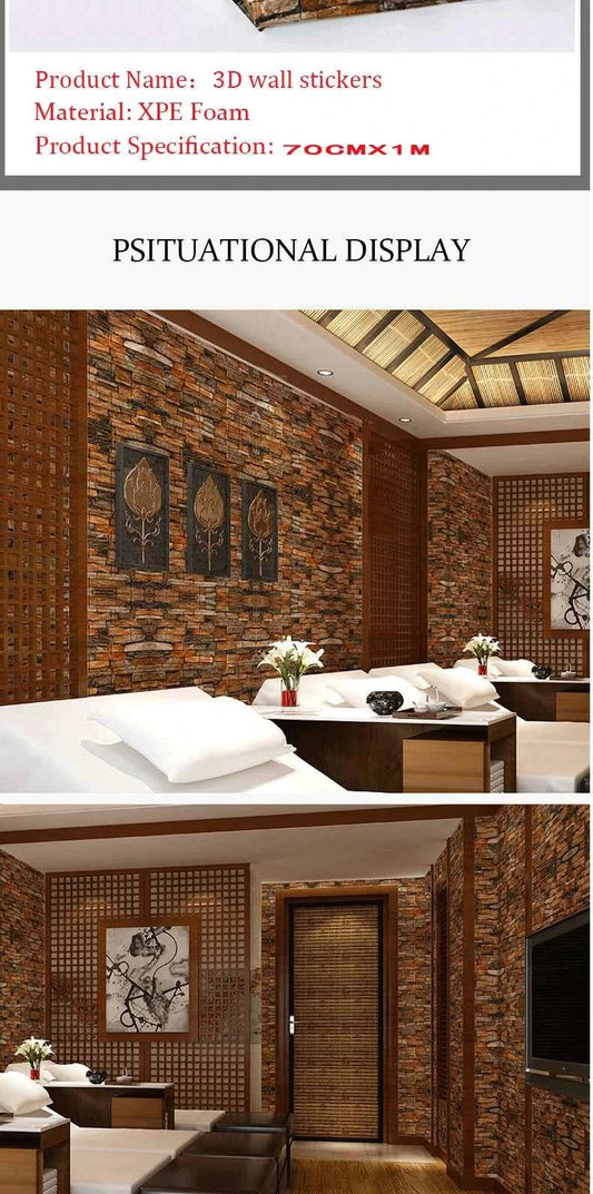 3D Self-Adhesive Wallpaper 70cm*1/5/10m Continuous Waterproof Brick Wall Stickers Living Room Bedroom Children's Room Home Decor