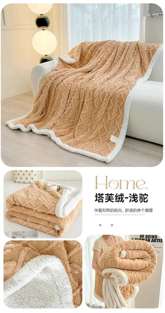 1pc Coral Fleece Blanket for Winter Thick Soft Bedspread Warm Plaids for Beds Single/Queen/King Solid Color Thow Blankets/Plaids