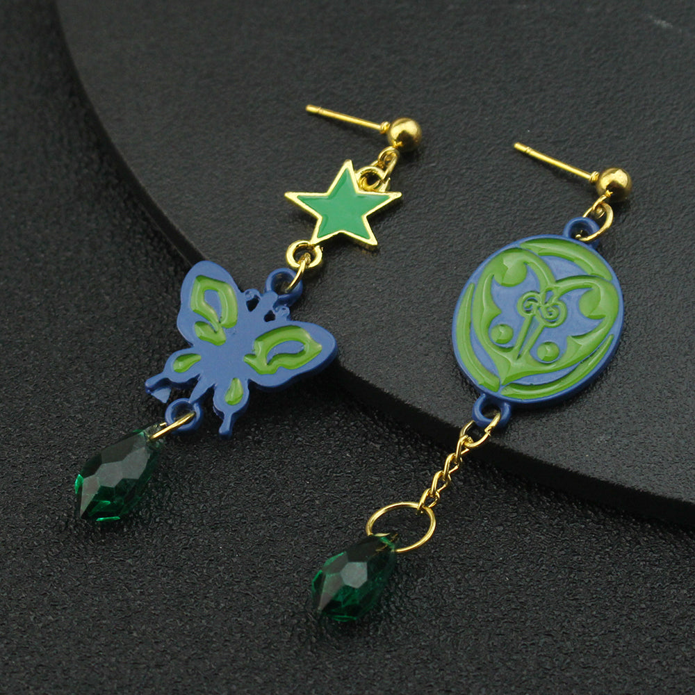 Anime JoJo Bizarre Adventure Drop Earrings Cosplay Props JOJO Kakyoin Noriaki Butterfly Cherry Earrings Ear Clip Jewelry Gift