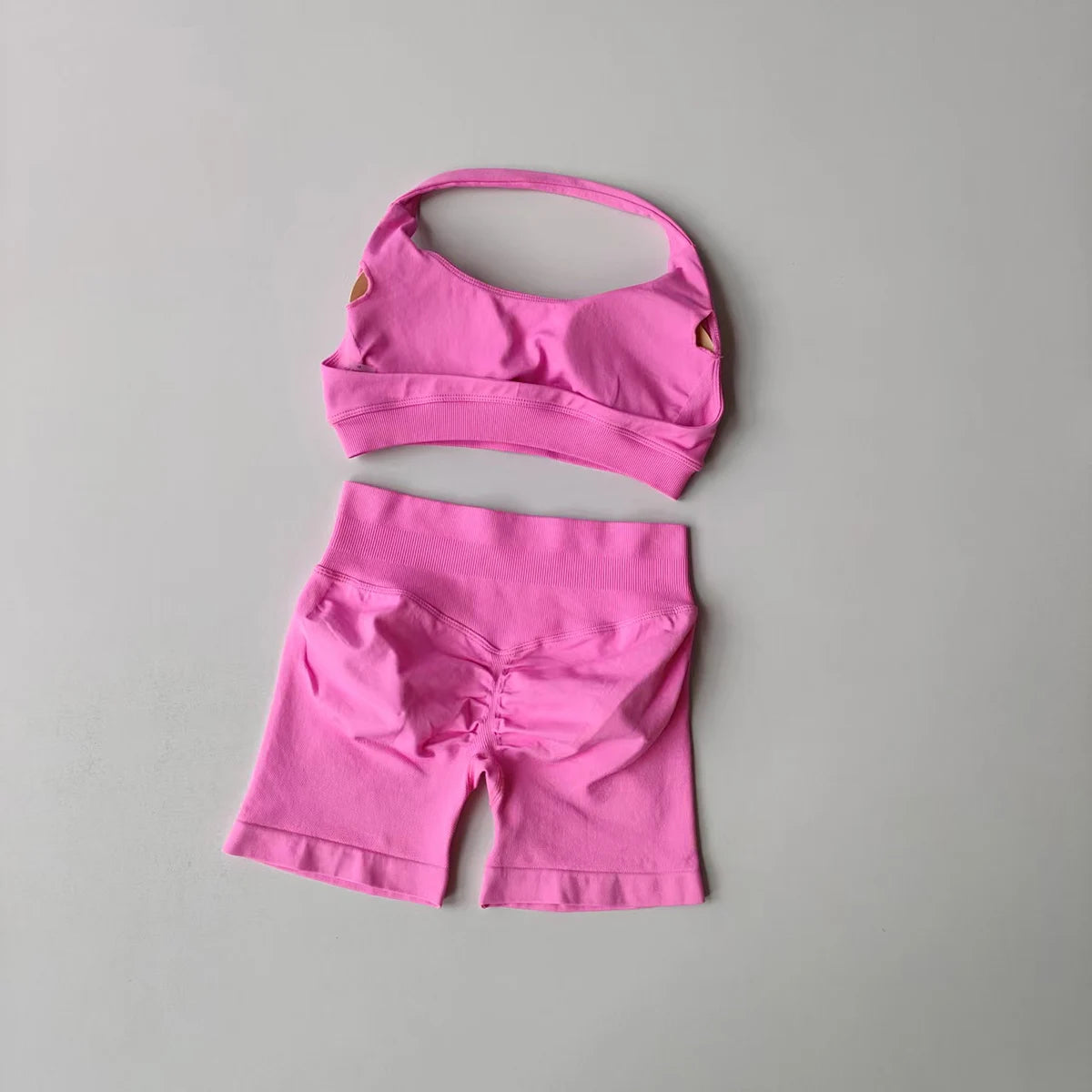 2 Pieces Yoga Suit for Women Seamless Fitness Gym Clothes Halter Sports Bra Matching Impact Shorts Workout Sets Gym Outfit SS69 18.69 Rose Pink / M / CN